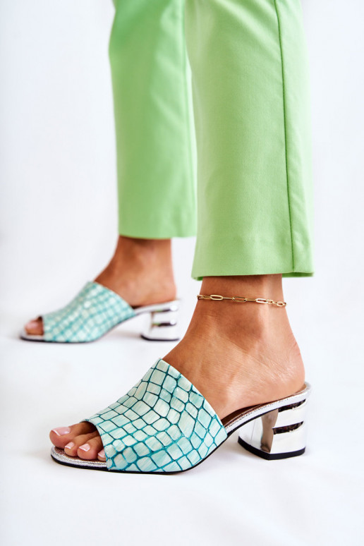 Plätud naturaalsest nahast   kõrge jämeda kontsaga rohelist värvi Perry