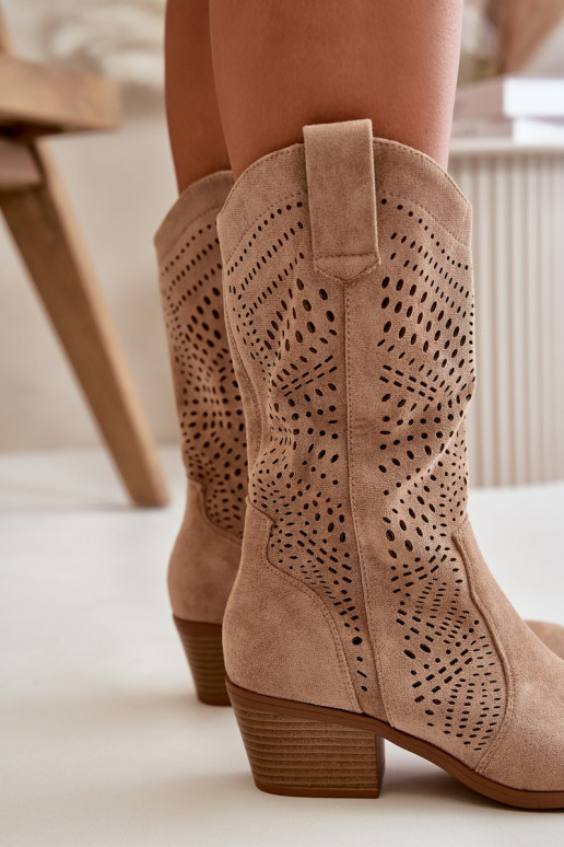   kauboistiilis saapad kõrge jämeda kontsaga pruunid värvi Iceda