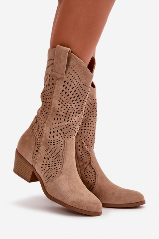   kauboistiilis saapad kõrge jämeda kontsaga pruunid värvi Iceda