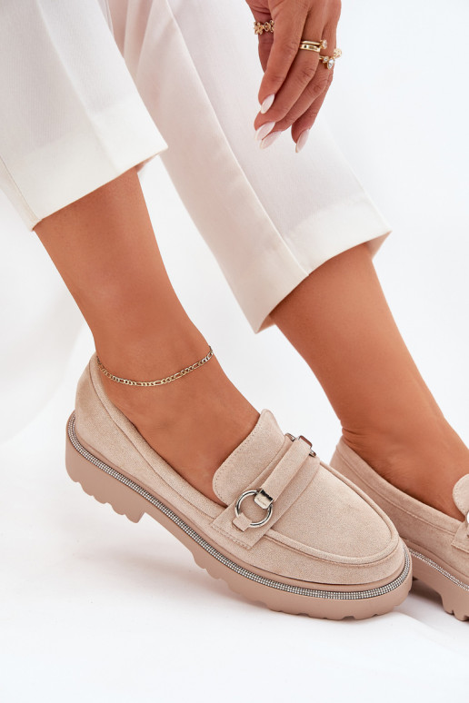 naiste mokassiinid Kaunistustega Cyrkoniami beeži värvi Patina