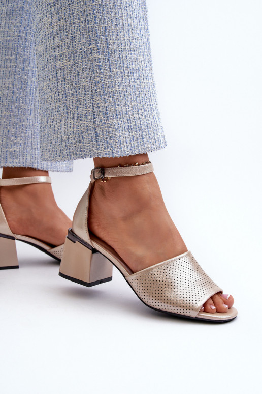 Naistesandaalid kõrge jämeda kontsaga eko-nahast Kuldset värvi Horissa