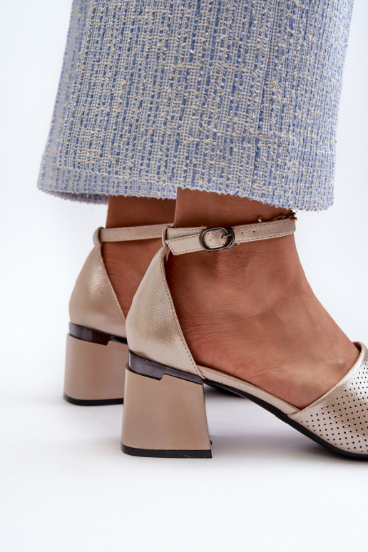 Naistesandaalid kõrge jämeda kontsaga eko-nahast Kuldset värvi Horissa