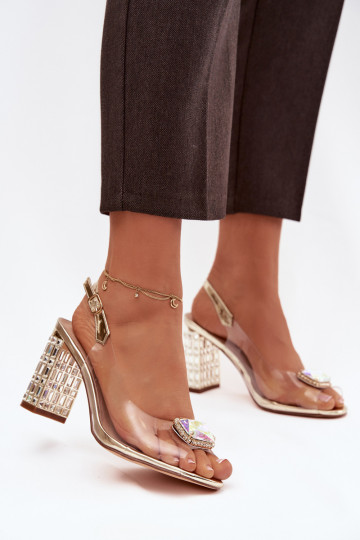  sandaalid kõrge jämeda kontsaga kristallidega D&A MR52-239 Kuldset värvi