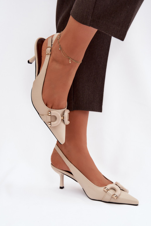 Pealistesandaalid kõrge jämeda kontsaga Koos Ornate Detalem Elevandiluu värvi Brienne