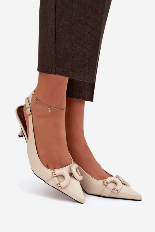 Pealistesandaalid kõrge jämeda kontsaga Koos Ornate Detalem Elevandiluu värvi Brienne