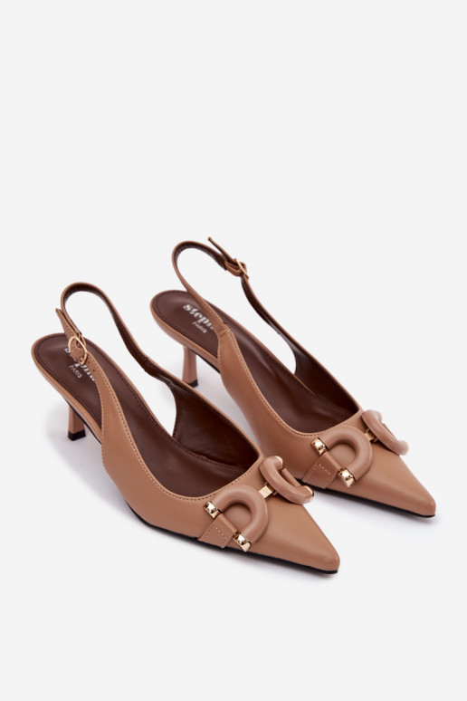 Pealistesandaalid kõrge jämeda kontsaga Koos Ornate Detalem pruunid värvi Brienne