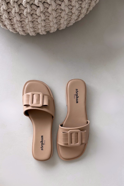 Naistelikkud sussid laia kontsaga ja kattega liivakarva „Melivra"