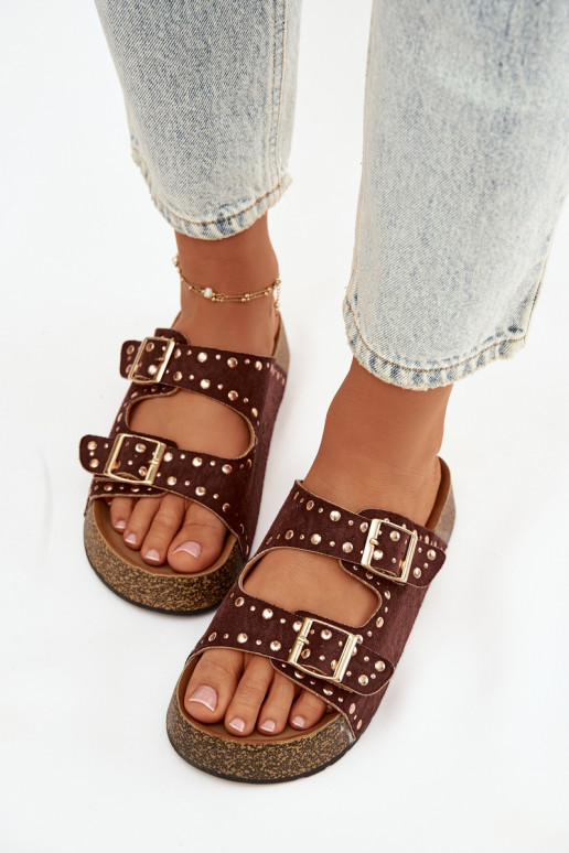 naiste plätud Ze Kuldset värvimi neetide ja pandlagami  pruunid värvi Tervina