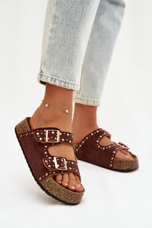 naiste plätud Ze Kuldset värvimi neetide ja pandlagami  pruunid värvi Tervina