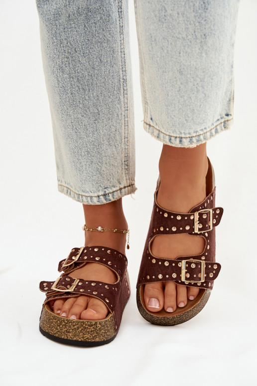 naiste plätud Ze Kuldset värvimi neetide ja pandlagami  pruunid värvi Tervina