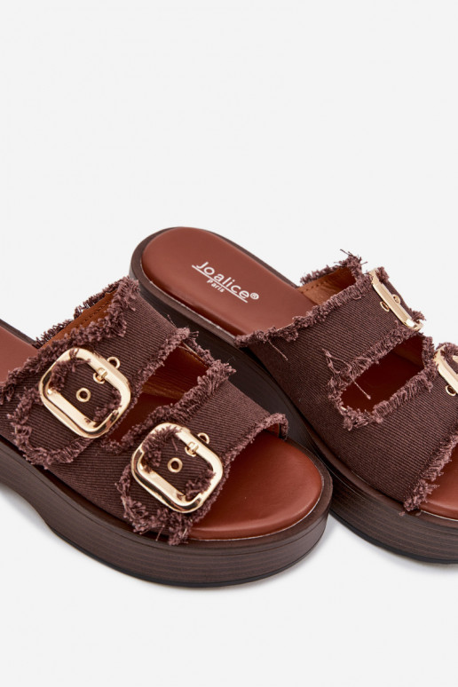 Naistel platvormiga sussid kuldse värvi šokolaadi värvi pandlatega Renelisse