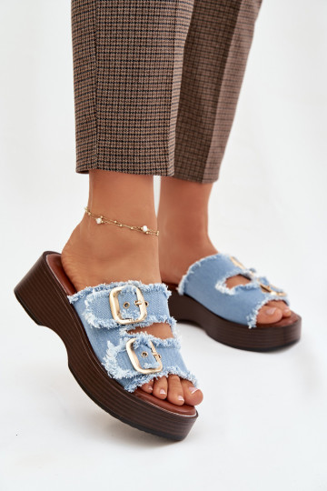 Naistel platvormiga sussid kuldse värvi sinise värvi pandlatega Renelisse 2