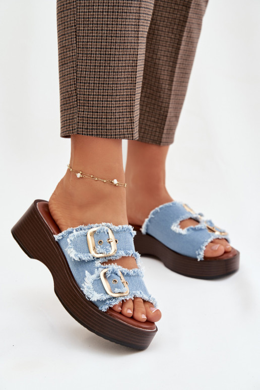 Naistel platvormiga sussid kuldse värvi sinise värvi pandlatega Renelisse