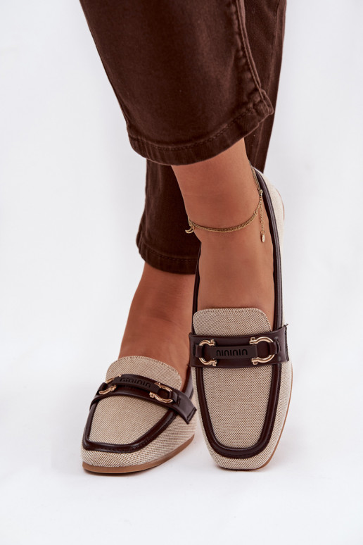 Naistelised pruuni-beezid mokasiinid kaunistustega „Evelora”