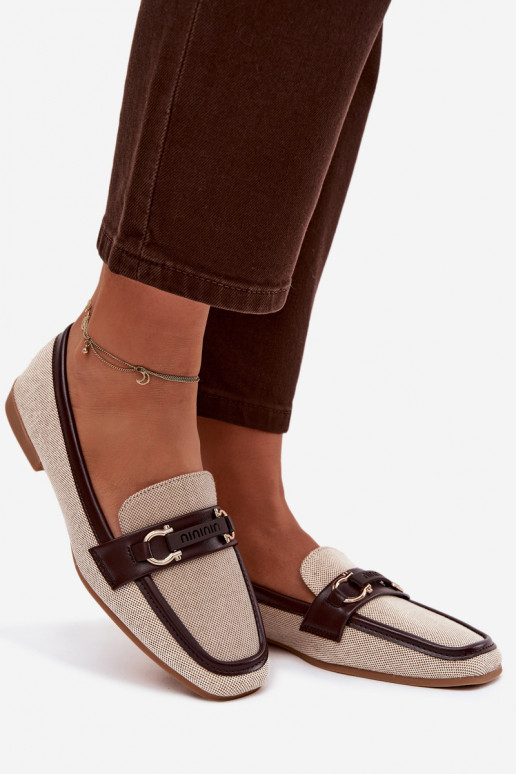 Naistelised pruuni-beezid mokasiinid kaunistustega „Evelora”