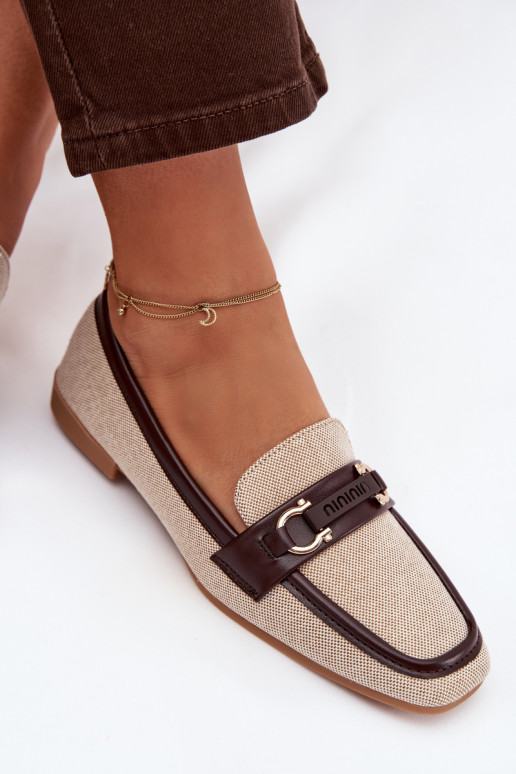 Naistelised pruuni-beezid mokasiinid kaunistustega „Evelora”