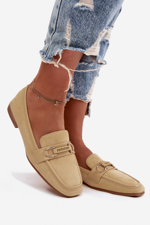 Naistelised mokasiinid kaunistatud elementidega kollases Evelora