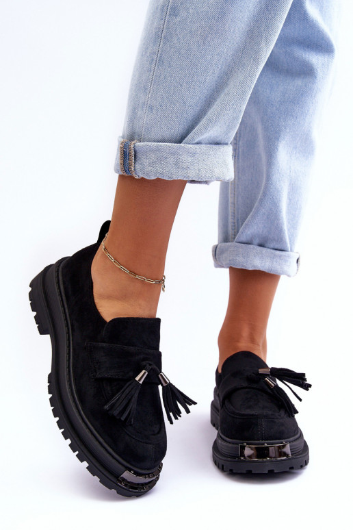 seemisnakhsed jalatsid naiste mokassiinid Must Ramvli