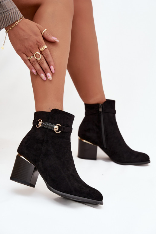 Naiste poolsaapad voodriga kõrge jämeda kontsaga dekoreeritud kontsaga Must Galissa