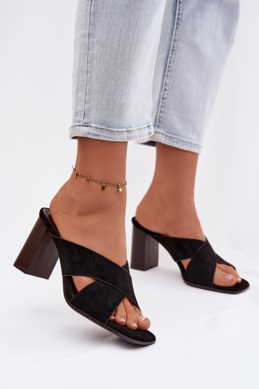 naiste plätud kõrge jämeda kontsaga Must Denessa