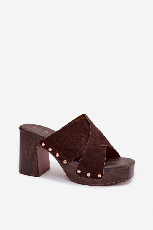 naiste plätud kõrge jämeda kontsaga Ze Kuldset värvimi  Czekoladowe Nerelle