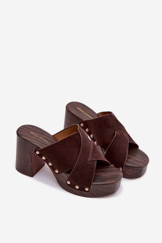 naiste plätud kõrge jämeda kontsaga Ze Kuldset värvimi  Czekoladowe Nerelle