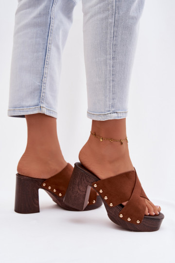 naiste plätud kõrge jämeda kontsaga Ze Kuldset värvimi  pruunid värvi Nerelle 2