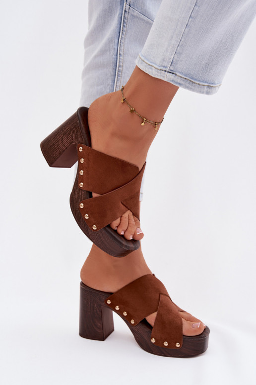 naiste plätud kõrge jämeda kontsaga Ze Kuldset värvimi  pruunid värvi Nerelle