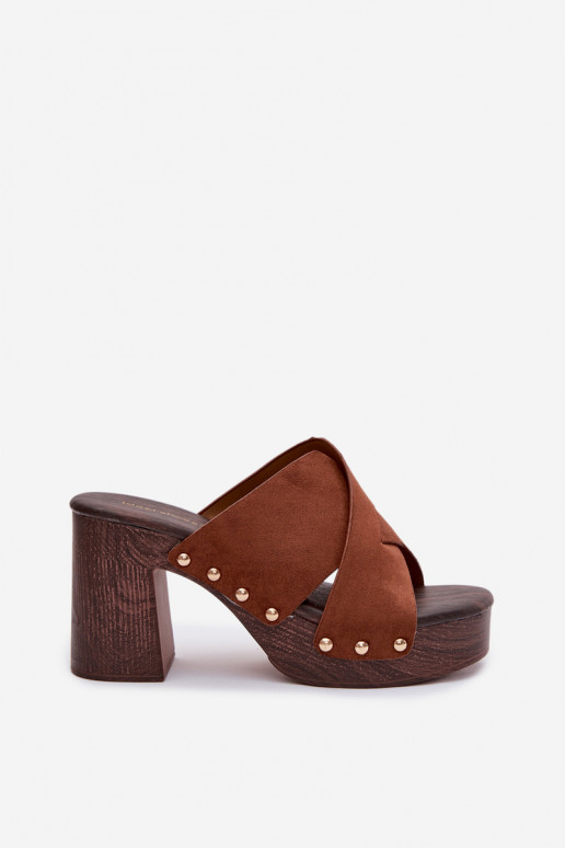 naiste plätud kõrge jämeda kontsaga Ze Kuldset värvimi  pruunid värvi Nerelle