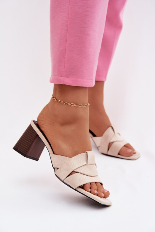 naiste plätud kõrge jämeda kontsaga Triipudega owe beeži värvi Corivelle