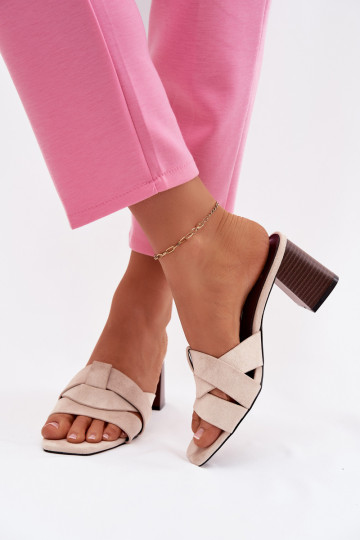 naiste plätud kõrge jämeda kontsaga Triipudega owe beeži värvi Corivelle 2