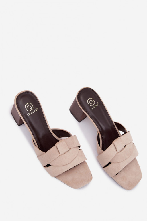 naiste plätud kõrge jämeda kontsaga Triipudega owe beeži värvi Corivelle