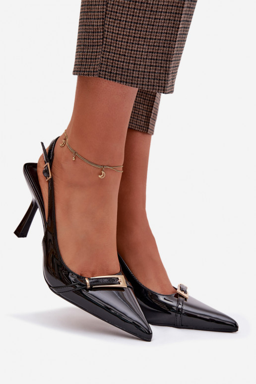 Lakitud sandaalid kõrge jämeda kontsaga  Must Bellivra