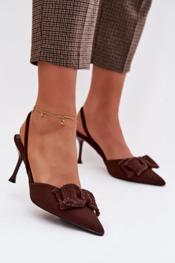 Naistesandaalid kõrge jämeda kontsaga lipsukesega Czekoladowe Hestia 2