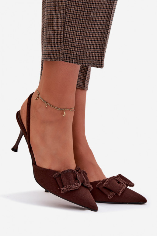 Naistesandaalid kõrge jämeda kontsaga lipsukesega Czekoladowe Hestia