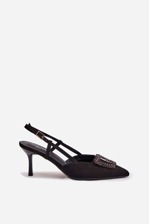 Naistesandaalid kõrge jämeda kontsaga kaunistustega Must Ismeria