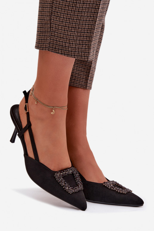 Naistesandaalid kõrge jämeda kontsaga kaunistustega Must Ismeria