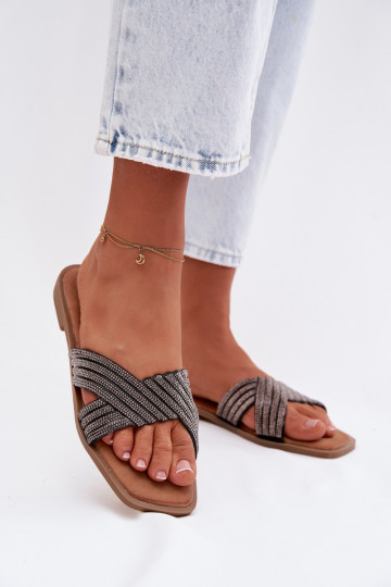 naiste plätud laiade nööridega säravate kristallidega Must Zinnia