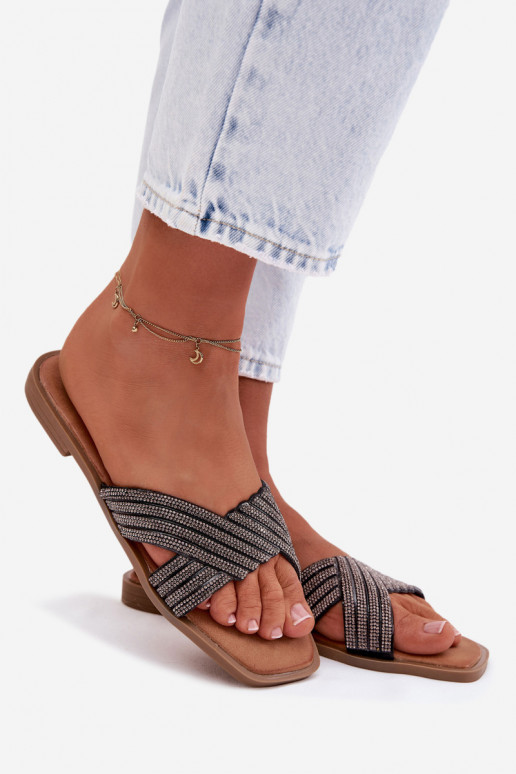 naiste plätud laiade nööridega säravate kristallidega Must Zinnia