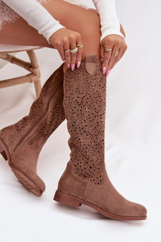  naiste pika säärega saapad laiade nööridega S.Barski HY61-8023 pruunid värvi