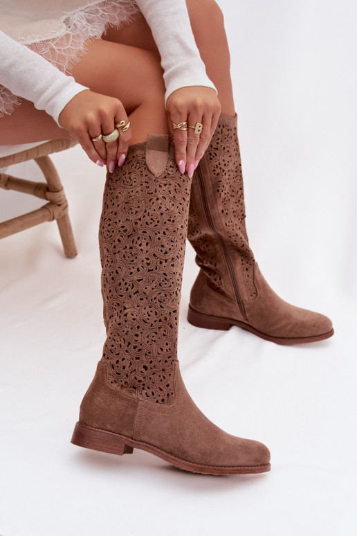  naiste pika säärega saapad laiade nööridega S.Barski HY61-8023 pruunid värvi