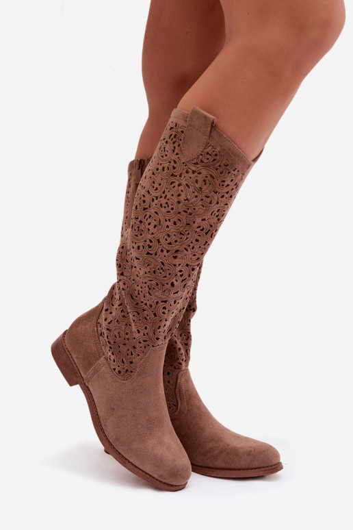  naiste pika säärega saapad laiade nööridega S.Barski HY61-8023 pruunid värvi