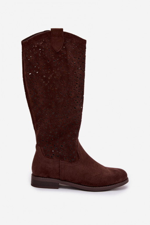  naiste pika säärega saapad laiade nööridega S.Barski HY61-8023 Czekoladowe