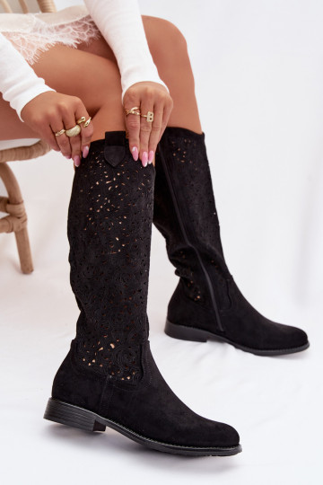  naiste pika säärega saapad laiade nööridega S.Barski HY61-8023 Must