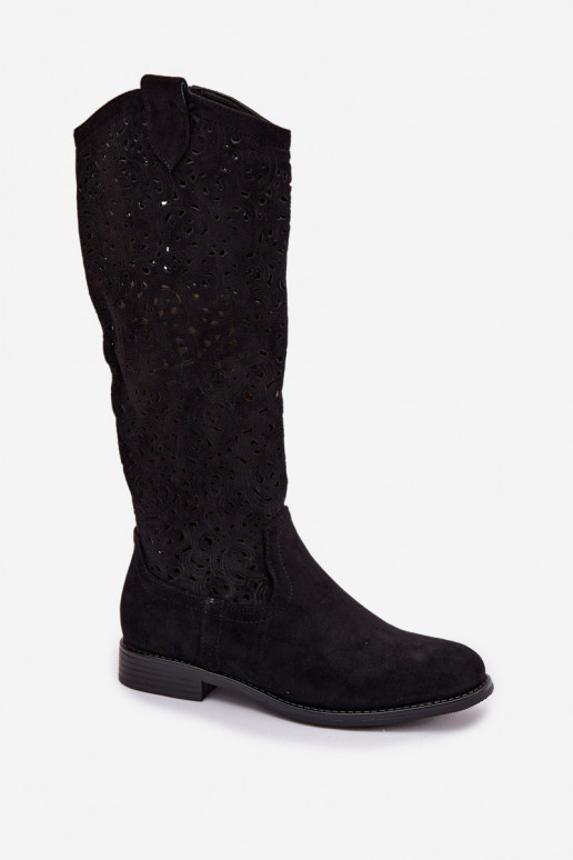  naiste pika säärega saapad laiade nööridega S.Barski HY61-8023 Must