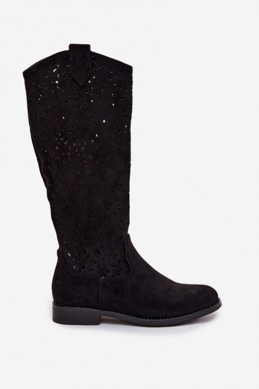  naiste pika säärega saapad laiade nööridega S.Barski HY61-8023 Must