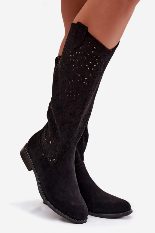  naiste pika säärega saapad laiade nööridega S.Barski HY61-8023 Must