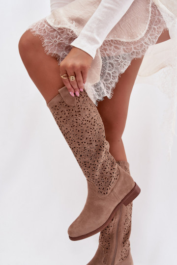  naiste pika säärega saapad laiade nööridega S.Barski HY61-8023 beeži värvi 2