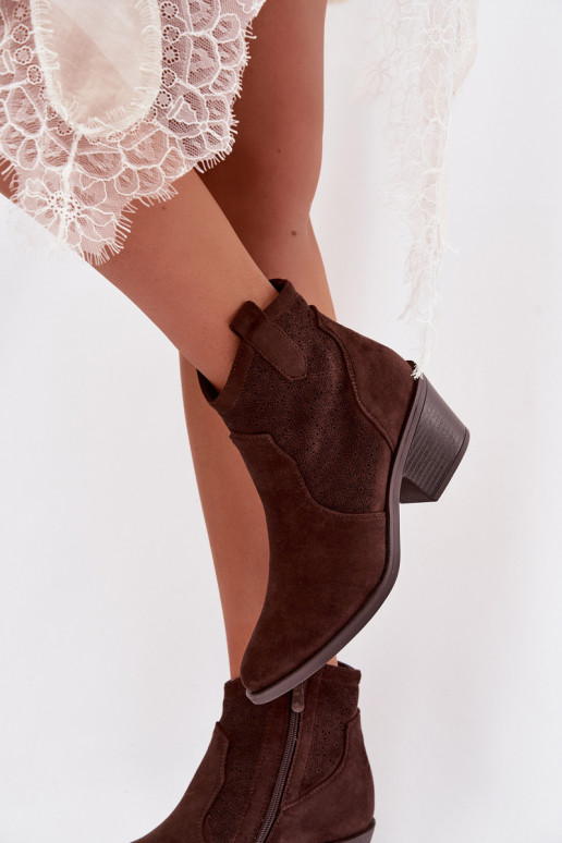 Saapad  kõrge jämeda kontsaga S.Barski HY61-8013 Czekoladowe