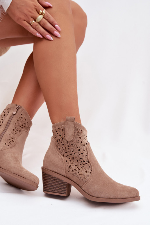  kauboistiilis saapad  kõrge jämeda kontsaga S.Barski HY61-8012 beeži värvi